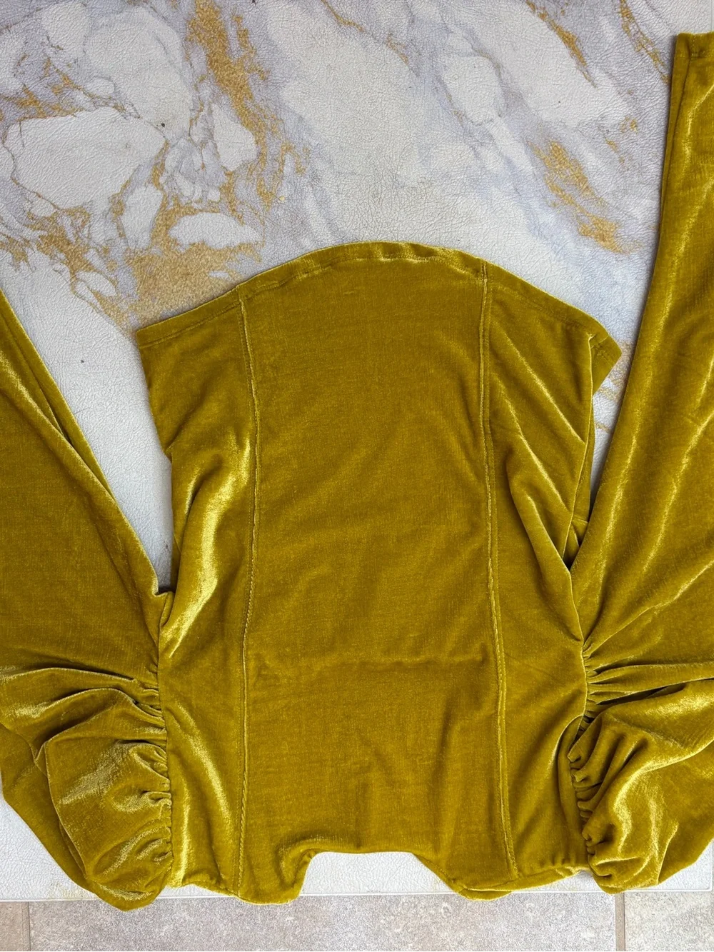 Free People Gold Velvet Coquette Top Size S Ren Faire Babydoll Fairycore Boho